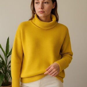 NWT Chelsea & Theodore Oversized Citron Tea Ribbed Turtleneck Sweater XS